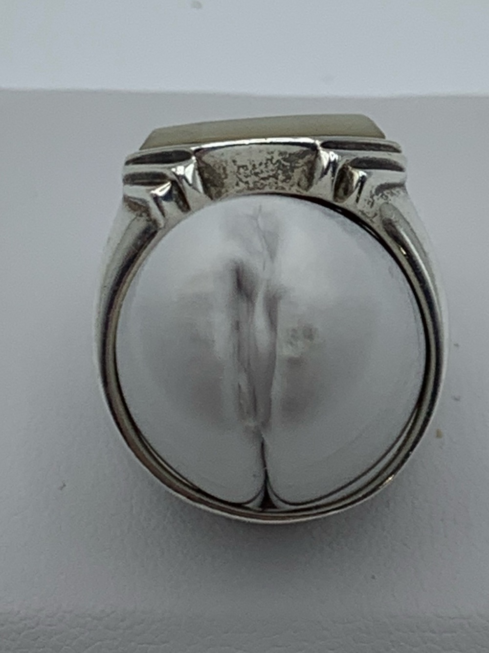 Art Deco Geometric Hexagon Mother of Pearl Sterling Silver Ring Size 9 - Picture 4 of 8